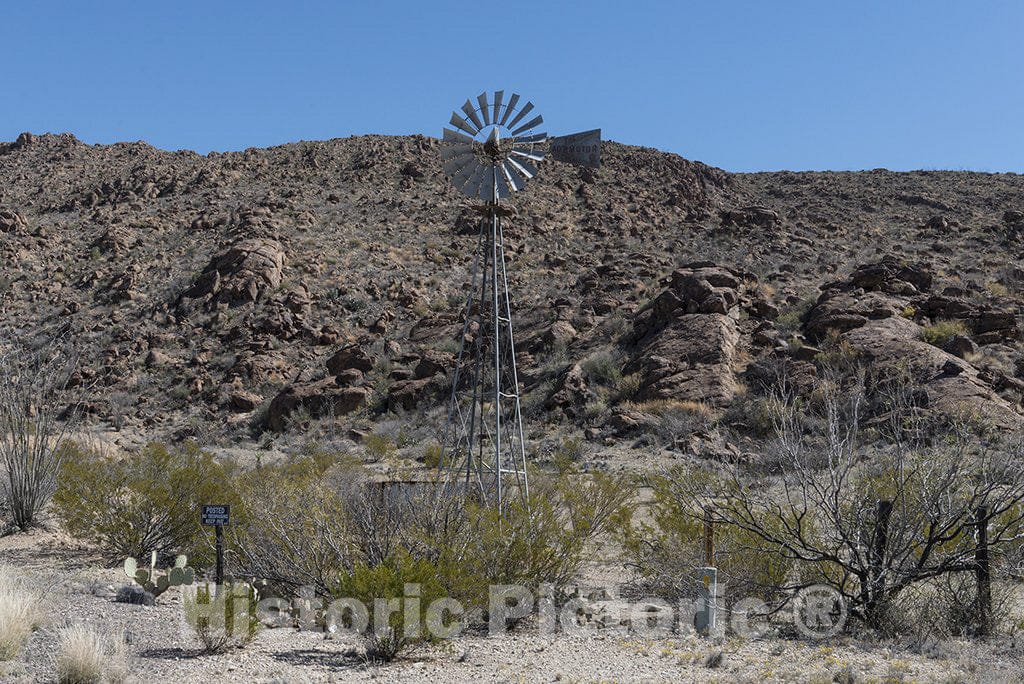 Brewster County, TX Photo - Isolated Windmill in Rugged Country just North of Big Bend National Park in Texas's Trans-Pecos Region