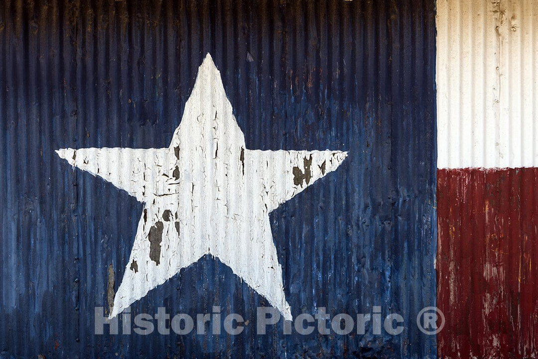 Jeff Davis County, TX Photo - Metal Side of a barn, Decorated with a Painting of The Flag of Texas-