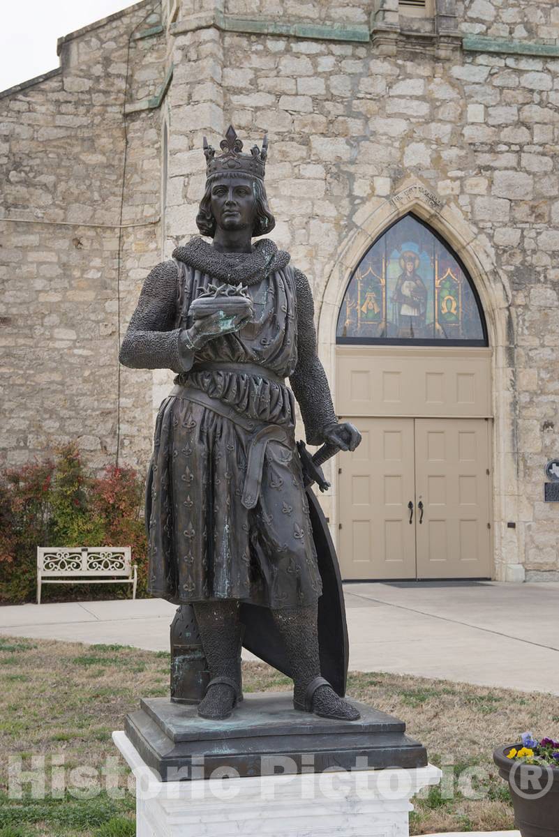 Photo - Statue of Saint Louis Outside The St. Louis Catholic Church in Castroville, Texas- Fine Art Photo Reporduction