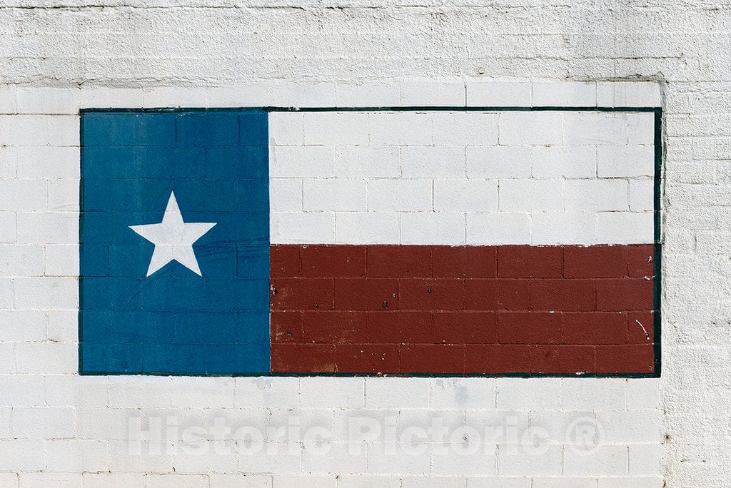 Photo - Texas Flag on The Side of a Building in Tiny Bronte in Coke County, Texas- Fine Art Photo Reporduction