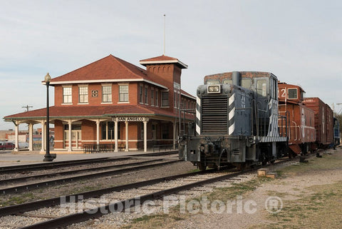 Photo - A Freight Engine and Cars Parked Beside The Old Santa Fe Railroad Station in San Angelo, The seat of Tom Green County, Texas- Fine Art Photo Reporduction