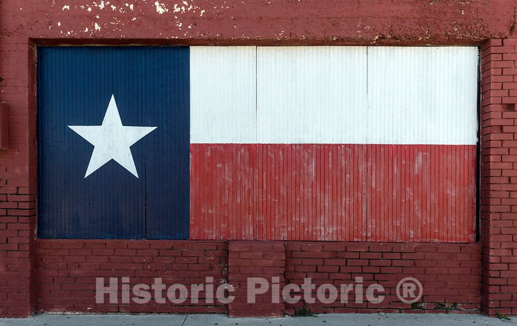 Photo - Texas Flag, Painted on Boarded-up Window in Brownwood, The seat of Brown County in Central Texas- Fine Art Photo Reporduction