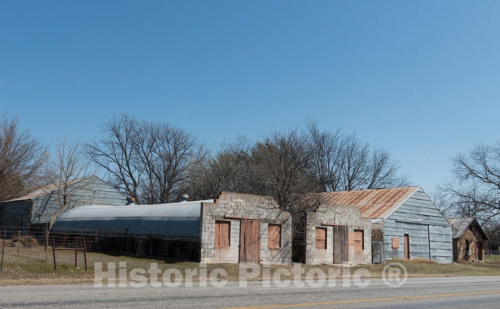 Photo - Old Roadside Buildings, Including a Partial quonset Structure, in Zephyr, an unincorporated Town in Brown County, Texas- Fine Art Photo Reporduction