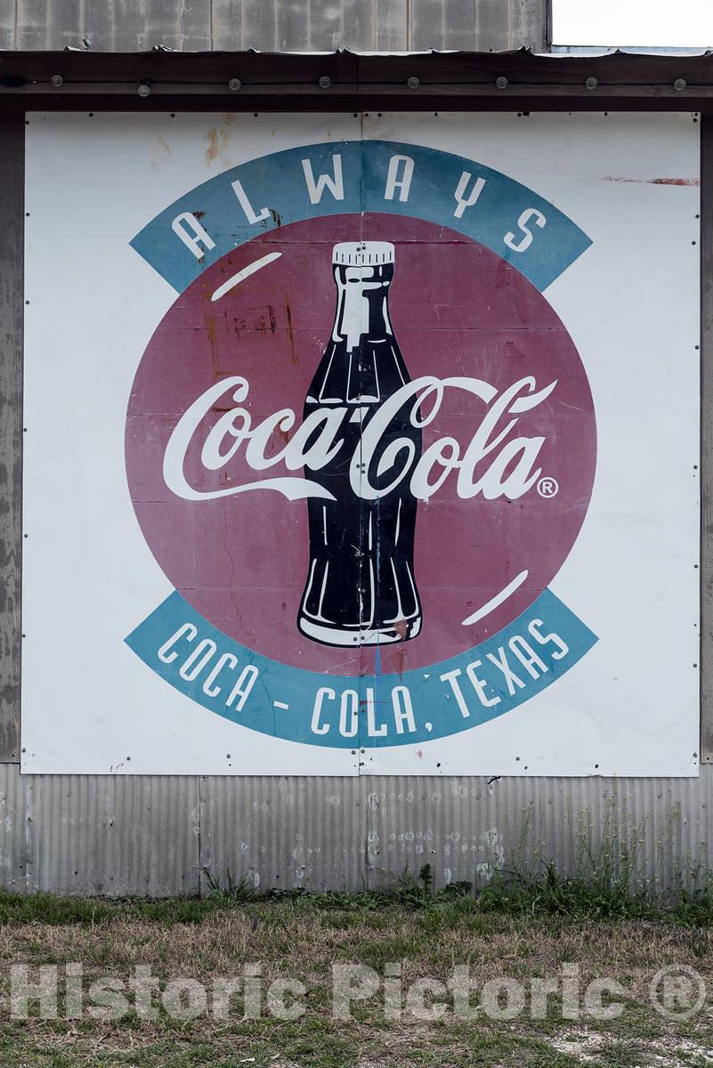 Photo - Old Coca-Cola sign on a building in Pipe Creek, a small community in Bandera County, Texas- Fine Art Photo Reporduction