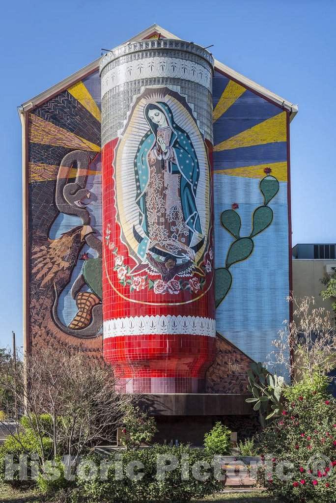 Photo - Mosaic in half-relief, depicting the Virgin Mary at the Guadalupe Cultural Arts Center in San Antonio, Texas- Fine Art Photo Reporduction