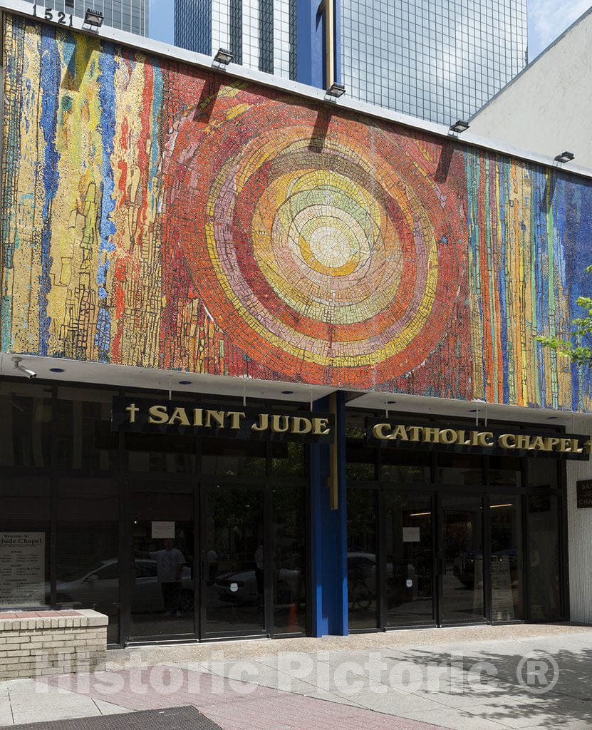 Dallas, TX Photo - Artwork Above The Doorway to St. Jude Catholic Chapel, a Downtown Church in Dallas, Texas