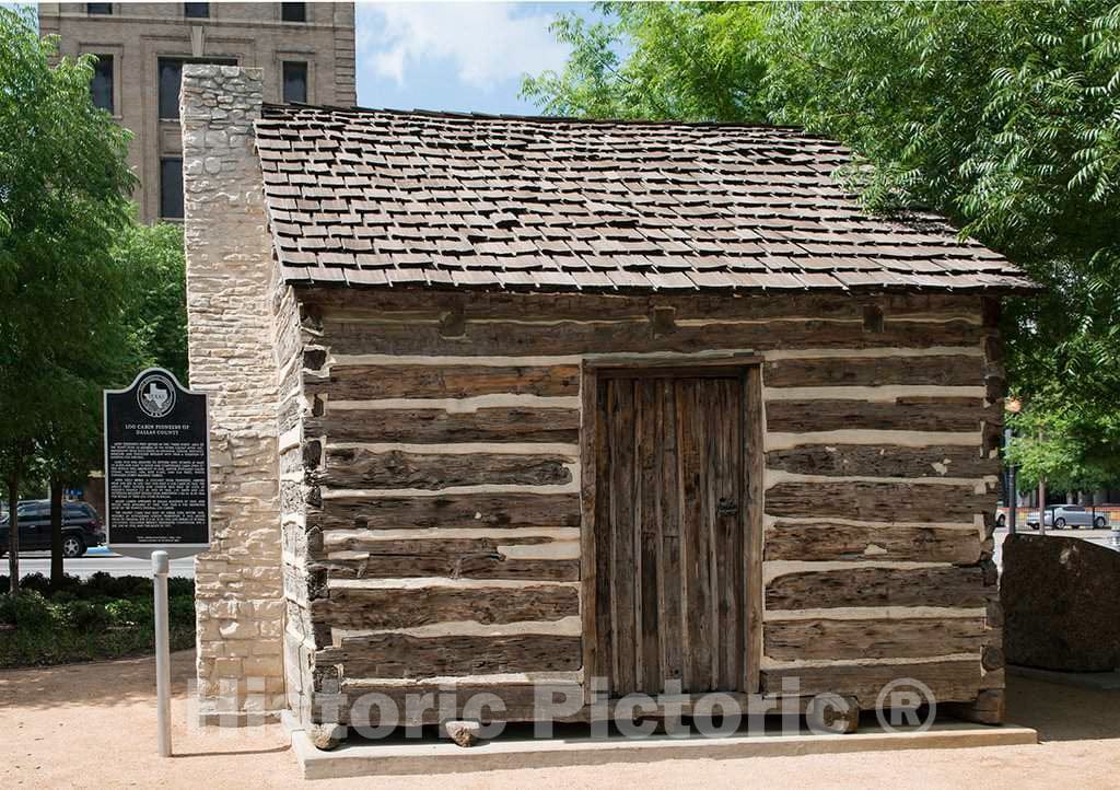 Photo - A Replica in Downtown Dallas, Texas, of The 1842 Pioneer Cabin of John Neely Bryan, a Tennessee Settler who Founded The City- Fine Art Photo Reporduction