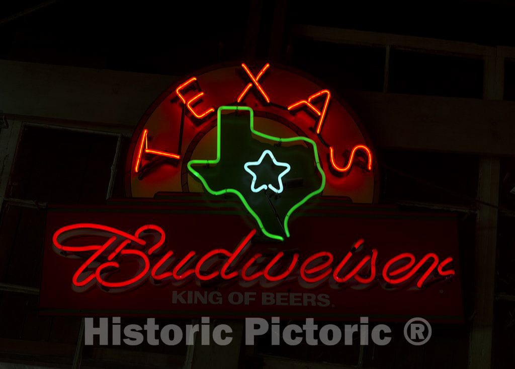 Texas Photo - A beer sign in Texas that emphasizes the local nature of the national (now international) brewer's facility that turns out beer in the Lone Star State