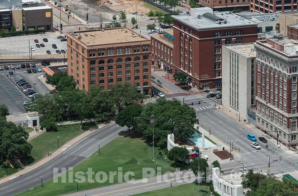 Photo - View, in 2014, of Dealey Plaza and The Texas School Book Depository in Dallas, Texas, Where Lee Harvey Oswald, The Presumptive Assassin of President John F