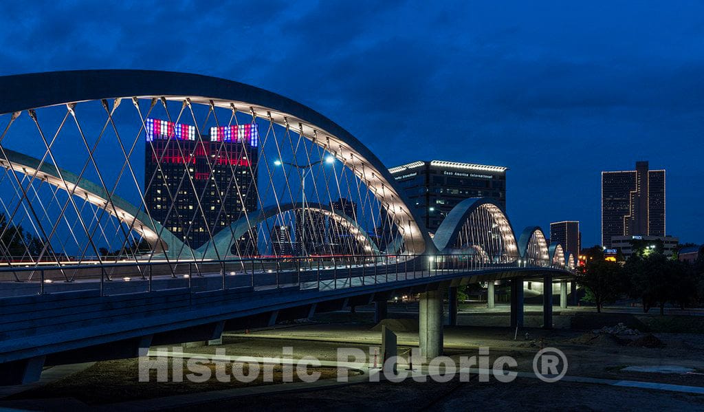 Photo- Dusk View of a Portion of The Fort Worth, Texas, Skyline, Taken from The New Seventh Street Bridge, a 2013 Replacement for a Long-Standing Bridge Over The Trinity River