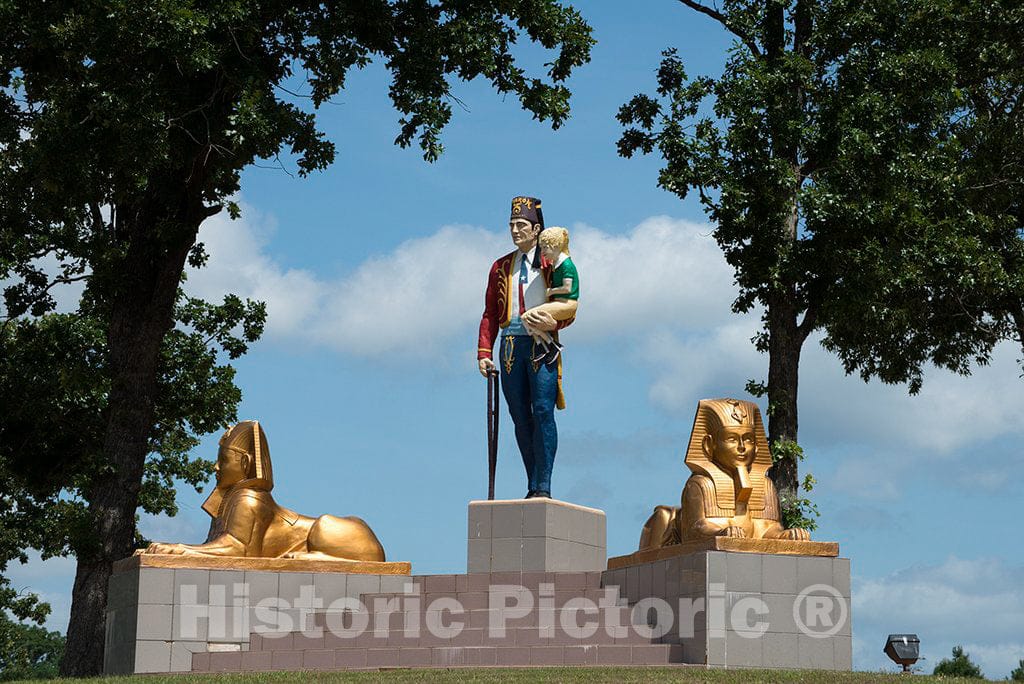 Photo - Shriner and Sphynx Statues Outside The Sharon Shrine Center, a Shrine-Organization-Related Restaurant and Event Center in Tyler, Texas- Fine Art Photo Reporduction