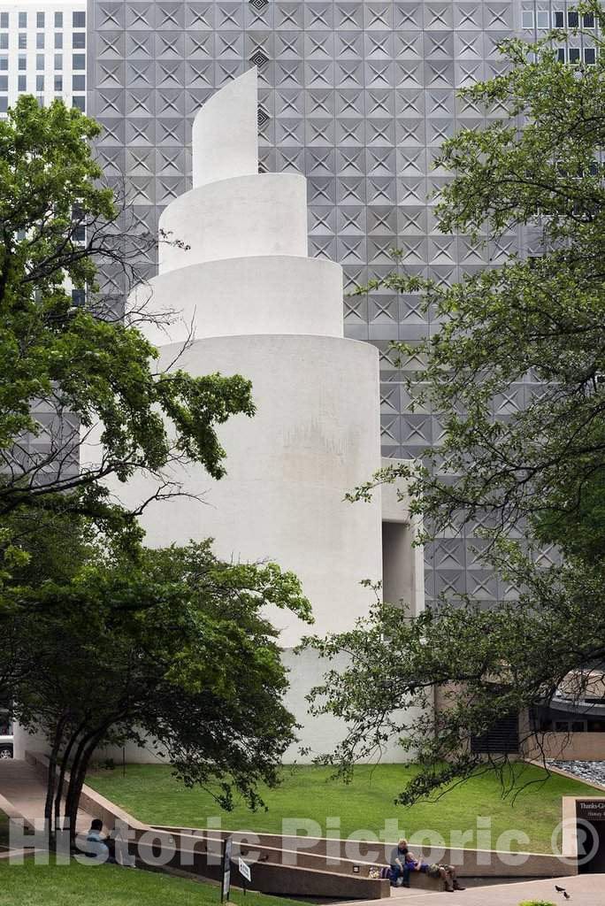 Photo- The Public, nondenominational, Spiral-Shaped Chapel in Thanks-Giving Square (Technically Triangular), Designed by Architect Philip Johnson in Downtown Dallas, Texas