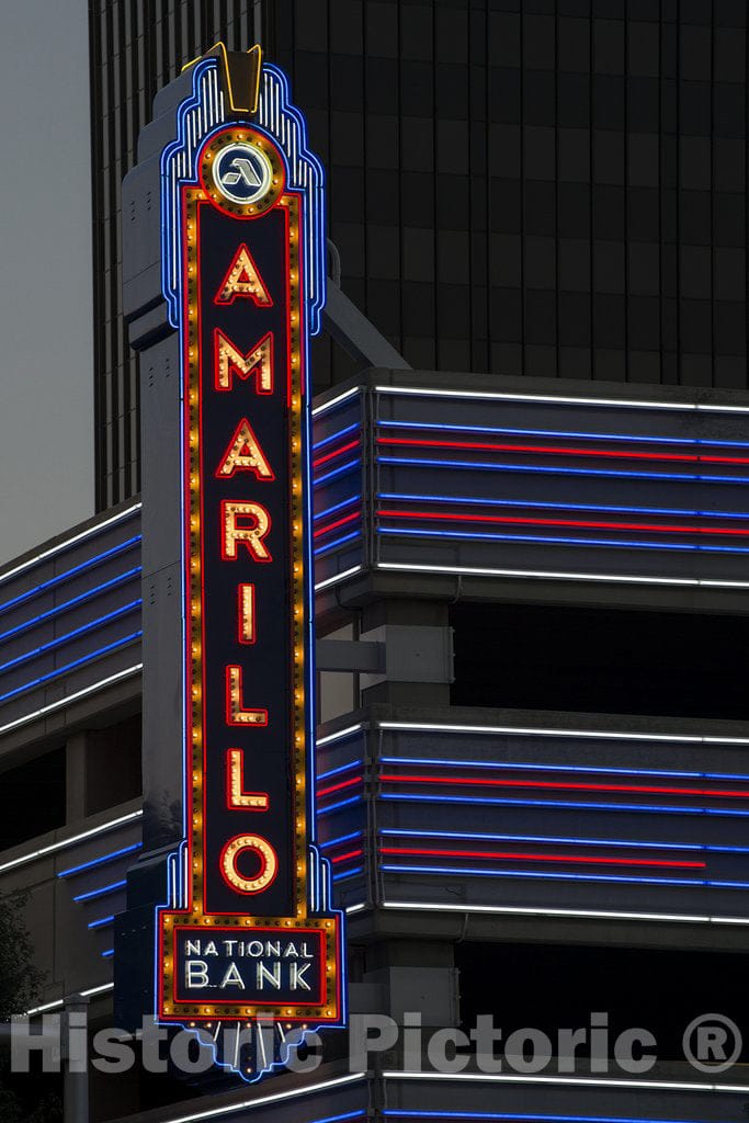 Amarillo, TX Photo - Although This Looks for All The World Like a Theater Marquee, it is Instead an unusually Bold neon Sign for a Bank in Amarillo, Texas