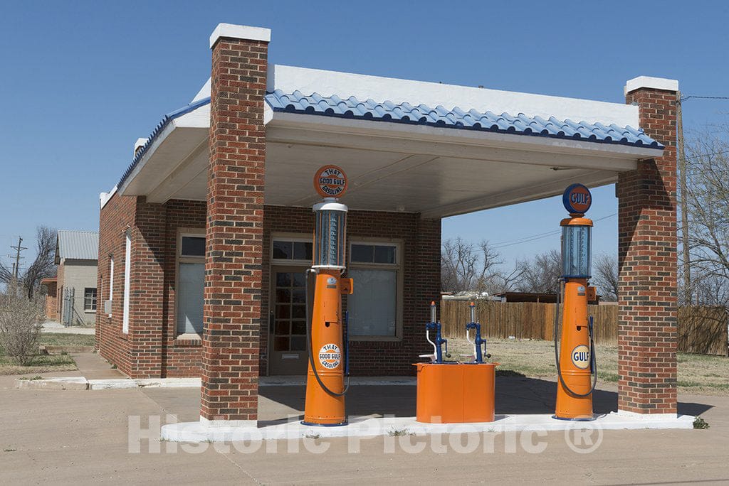 Albany, TX Photo - A Restored Gulf Service Station in Albany, Texas. The Gasoline Pumps were Gravity-Driven; The Low Pumps in The Center Island dispensed Kerosene