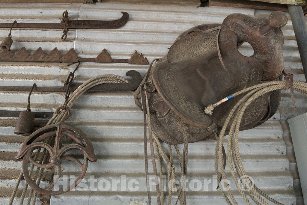 Grand Saline, TX Photo - Western Artifacts on The Exterior Wall of a Structure in Grand Saline in Van Zandt County, Texas