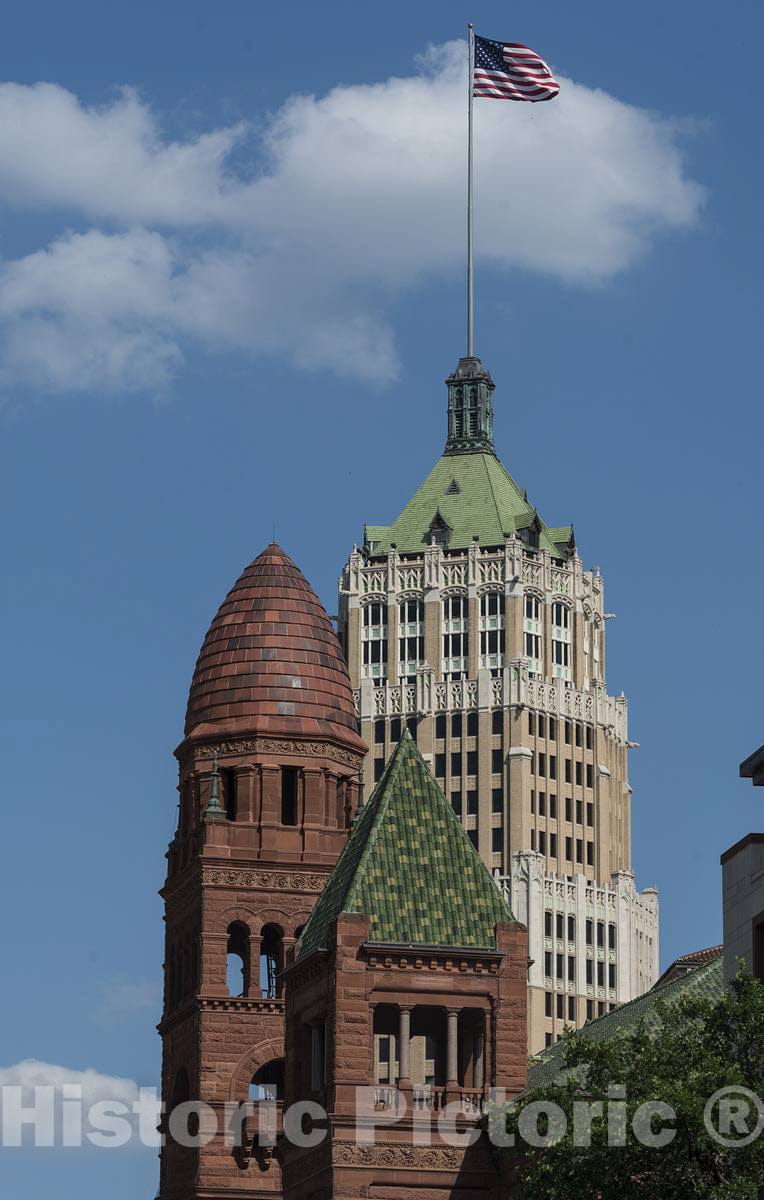 Photo - Two San Antonio, Texas, landmarks are captured in the same frame: In the foreground is architect J- Fine Art Photo Reporduction