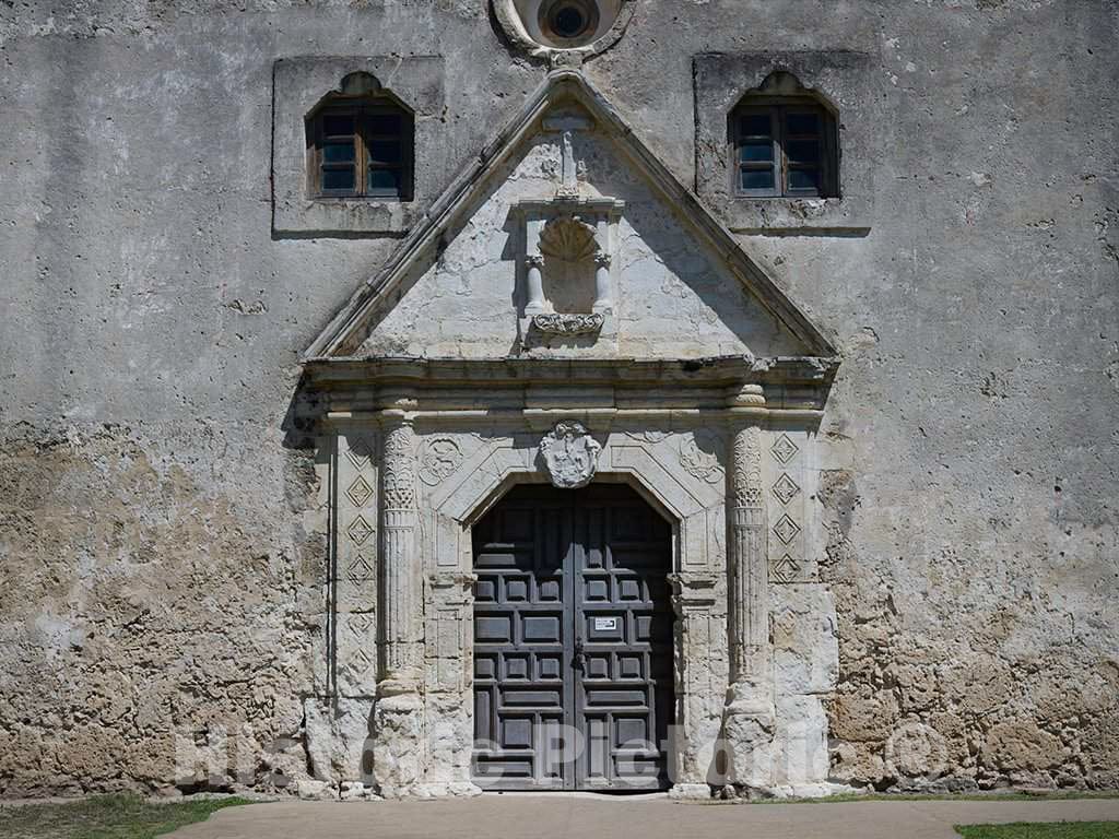 Photo - Doorway detail of Mission Nuestra Senora de la Purisima Concepcion de Acuna, now commonly called Mission Concepcion. San Antonio, Texas- Fine Art Photo Reporduction