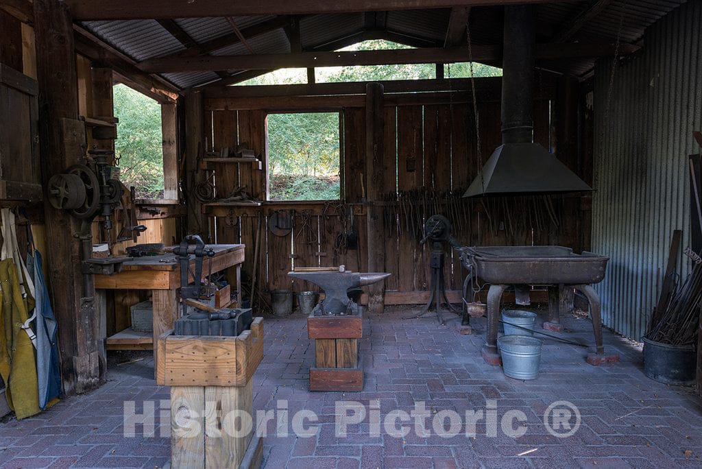 Photo - Blacksmith Shop at Log Cabin Village, a House Museum consisting of Saved Rural Cabins Moved to a Central site in Fort Worth, Texas- Fine Art Photo Reporduction