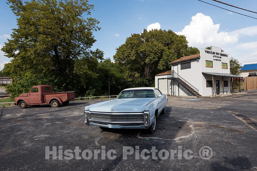 Photo - Old Truck and Automobile Outside The Vehicles You Deserve Used-car dealership in Mesquite, Texas- Fine Art Photo Reporduction