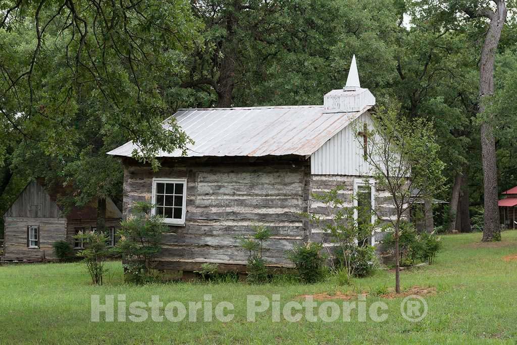 Photo - Log church at the Grayson County Frontier Village and Museum at Loy Park in Denison, Texas- Fine Art Photo Reporduction