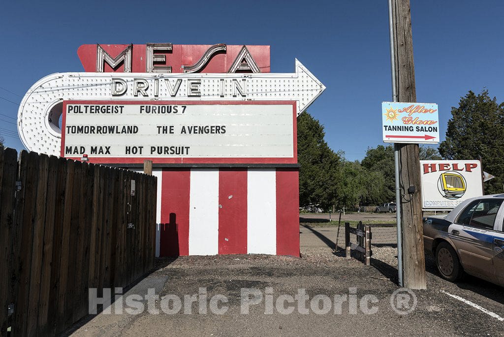 Blende, CO Photograph - An array of signs, including the entryway neon of the Mesa Drive-in Theater, established in 1951 in Blende, a Pueblo, Colorado, a gritty suburb of Pueblo, Colorado.