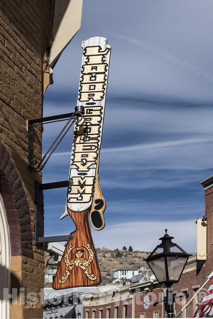 Central City, CO Photo - Rifle-Themed Advertising Sign for a Liquor and Grocery Store in Central City, Colorado