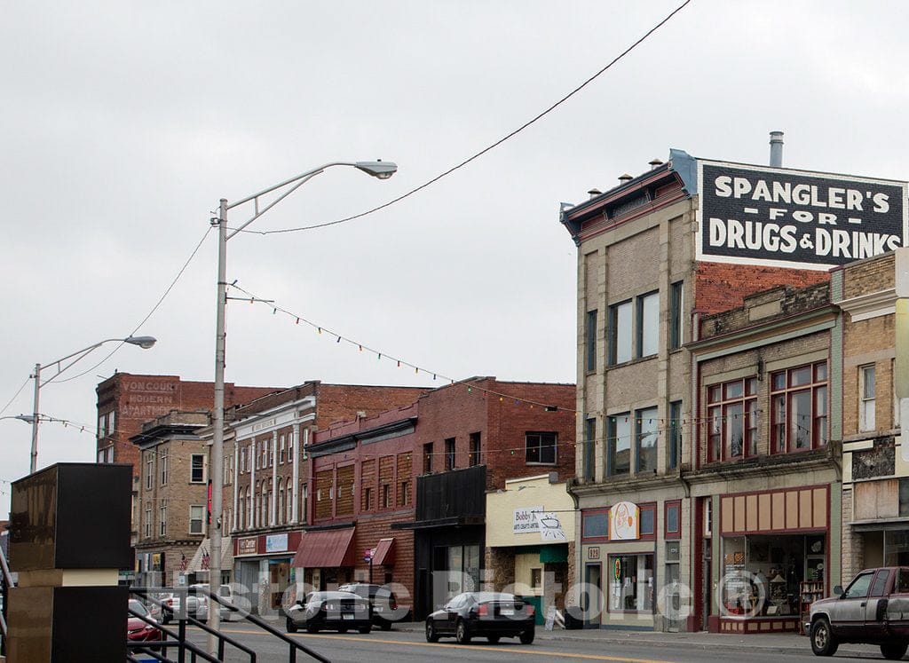 Photo - View of downtown Princeton, West Virginia, including an old sign from a time when advertising"drugs and drinks" had a more benign connotation- Fine Art Photo Reporduction