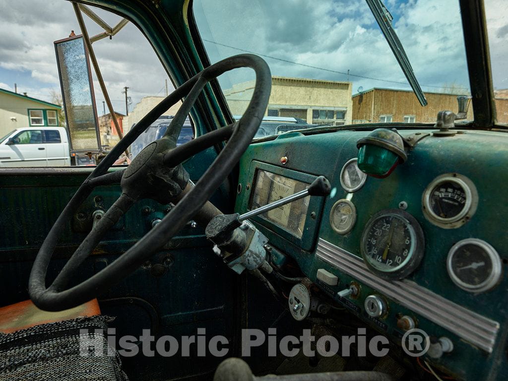 Photo - A peek inside the well-kept cabin of a still-running 1942 International (brand) truck in Shoshoni, Wyoming- Fine Art Photo Reporduction