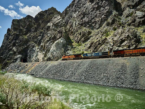 Photo- A Freight Train churns Above The Wind River in The Canyon of The Same Name That Runs roughly from Shoshoni up to Thermopolis in North-Central Wyoming 1 Fine Art Photo