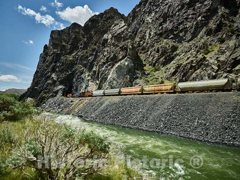 Photo- A freight train churns above the Wind River in the canyon of the same name that runs roughly from Shoshoni up to Thermopolis in north-central Wyoming 2 Fine Art Photo
