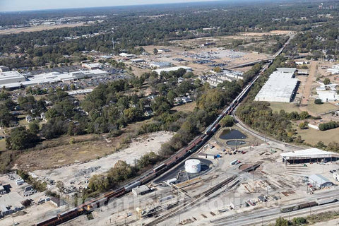 Photo - Aerial View of Jackson, The Capital City of The Southern U.S. State of Mississippi, Focusing on Freight-Train Lines into Town- Fine Art Photo Reporduction