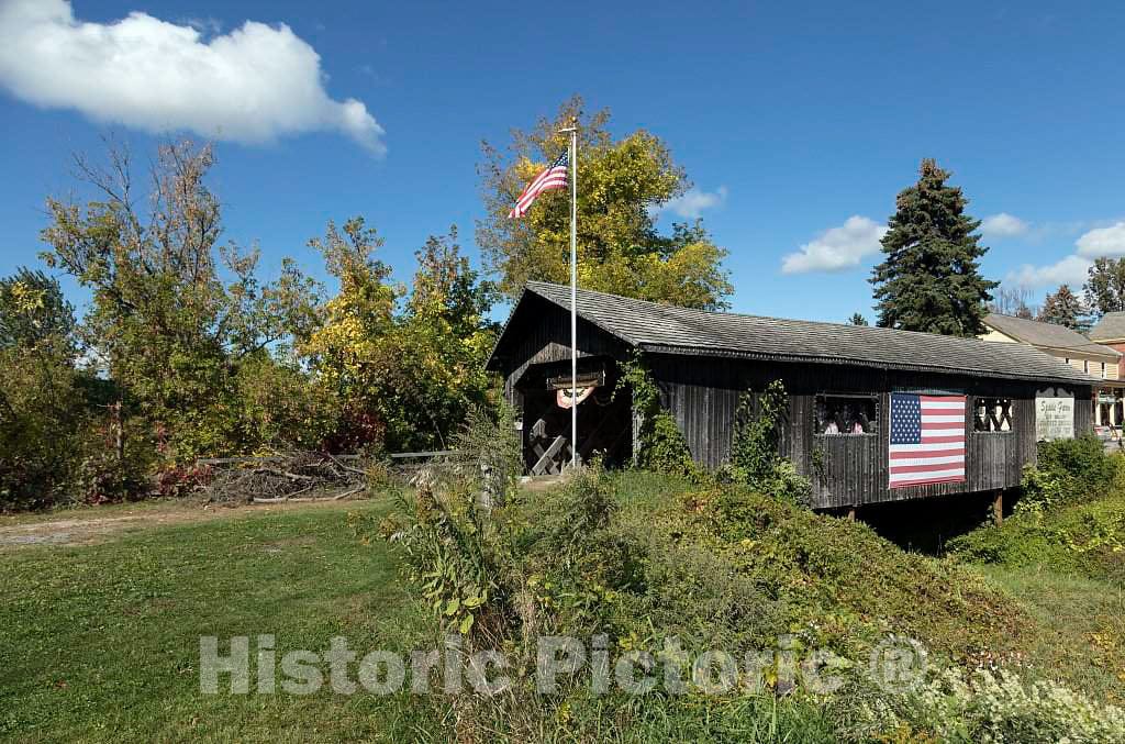 Photo - The old Spade Farm-Old Hollow covered bridge, moved to this location at the Vermont Trading Company location in Ferrisburg, Vermont, in 1958- Fine Art Photo Reporduction