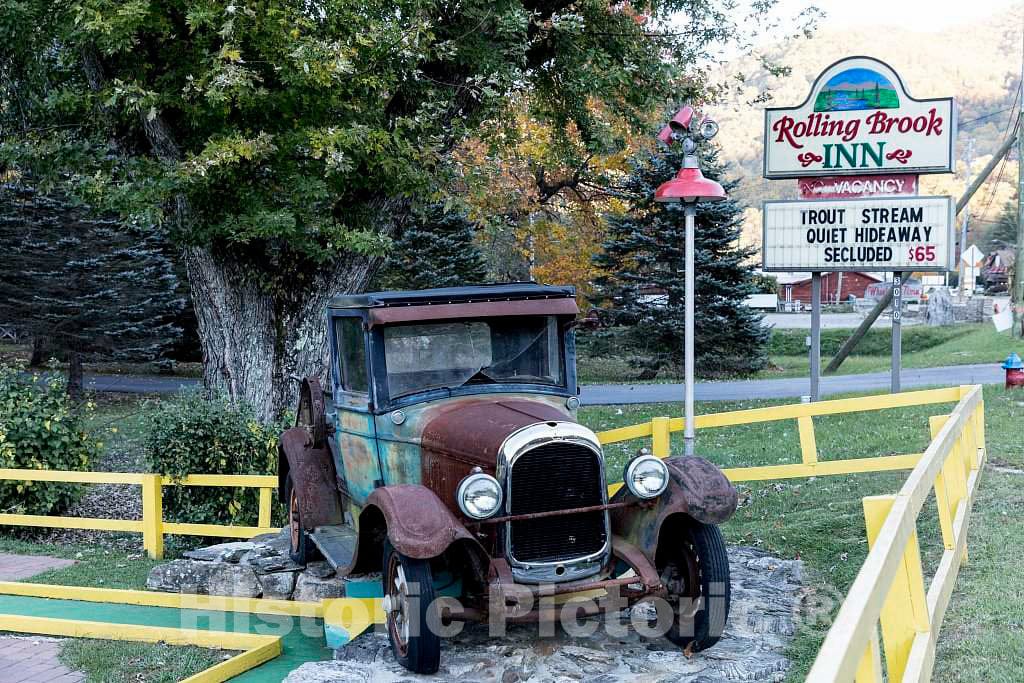 Photo - Vintage jalopy Automobile at a Small Miniature Golf Course Behind The Maggie Valley Rock Shop, a gem and Antiques Shop in Maggie Valley- Fine Art Photo Reporduction