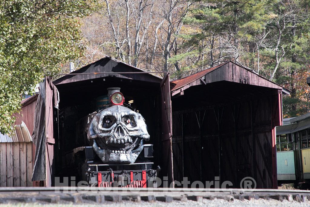 Photograph- The narrow-gauge steam locomotives of the Tweetsie Railroad, a family-oriented theme park between Boone and Blowing Rock, North Carolina, are normally quite proper and attractive,