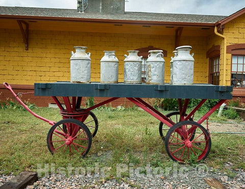 Photo - Milk cans on an Old Freight Wagon at The Colorado Railroad Museum in Golden, Outside Denver- Fine Art Photo Reporduction