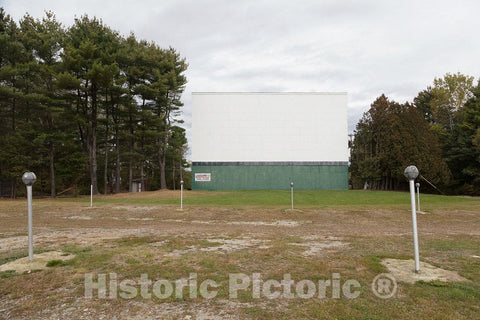 Photo - Grounds and speaker poles at the circa-1954 Showhegan Drive-In movie theater, closed for the season, in Skowhegan, Maine- Fine Art Photo Reporduction