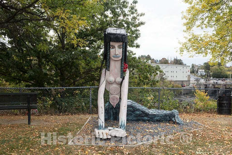 Photo - Bernard Langlais's Carving,The Mermaid, one of 25 Original Artworks on The Langlais Art Trail Across Several Towns in Maine. This one is in Skowhegan
