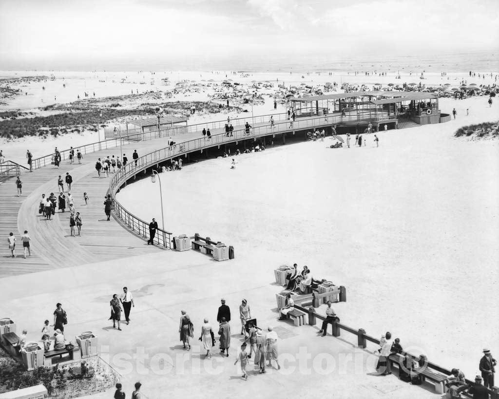 Historic Black & White Photo - Long Island, New York - The Boardwalk at Jones Beach, c1931 -