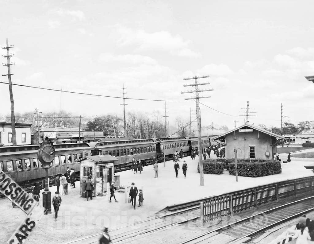 Historic Black & White Photo - Long Island, New York - Lynbrook Station on the Long Island Railroad, c1920 -