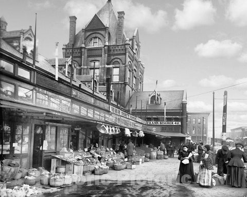 Kansas City Historic Black & White Photo, City Market, c1906 -