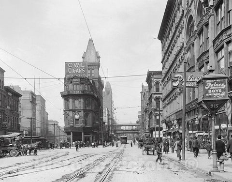 Kansas City Historic Black & White Photo, Main and Delaware Streets, c1906 -