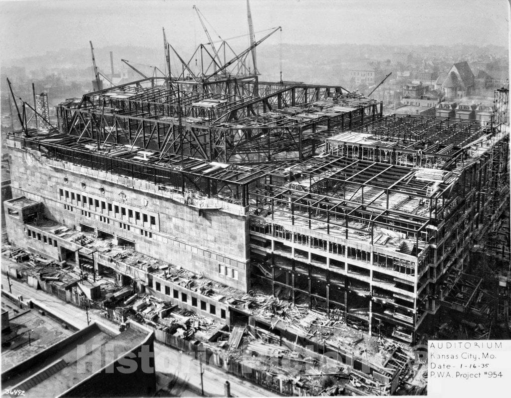 Kansas City Historic Black & White Photo, Municipal Auditorium, c1935 -