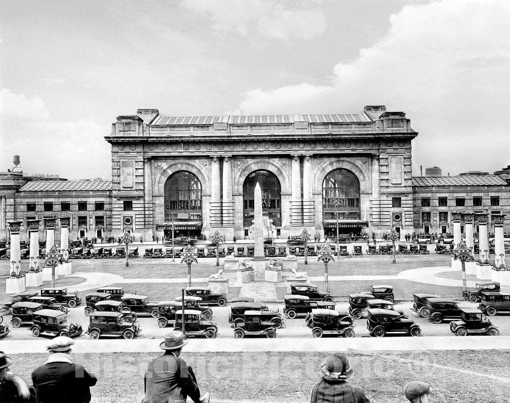 Kansas City Historic Black & White Photo, Shriners Parade Outside Union Station, c1926 -