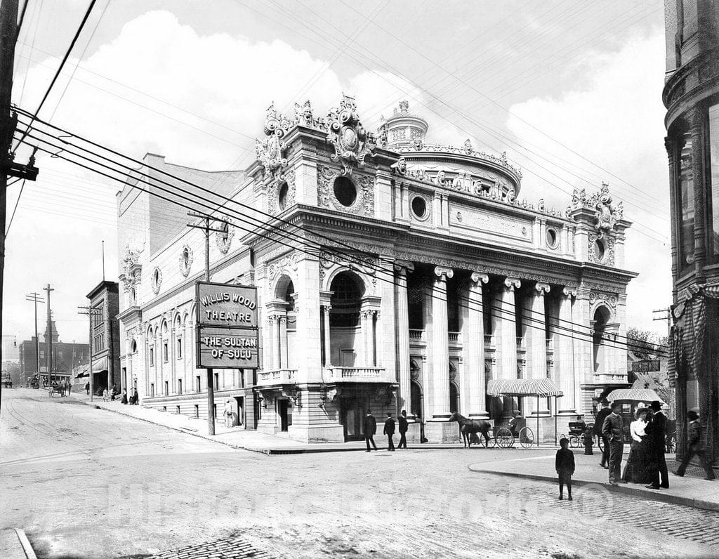 Kansas City Historic Black & White Photo, The Willis Wood Theatre, 11th & Wyandotte Streets, c1905 -