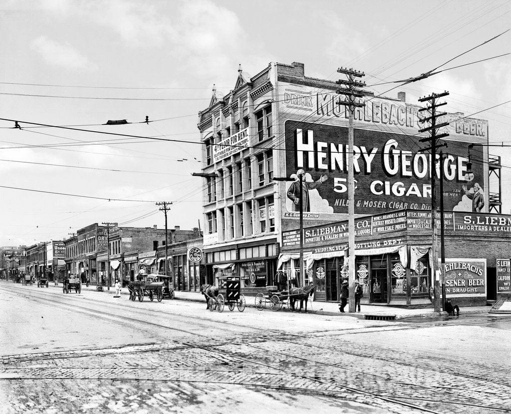 Kansas City Historic Black & White Photo, Looking Northeast from Grand Avenue & 18th Street, c1909 -