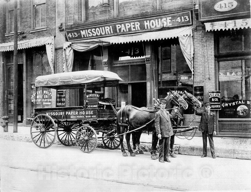 Kansas City Historic Black & White Photo, A Wagon Outside of the Missouri Paper House, c1911 -