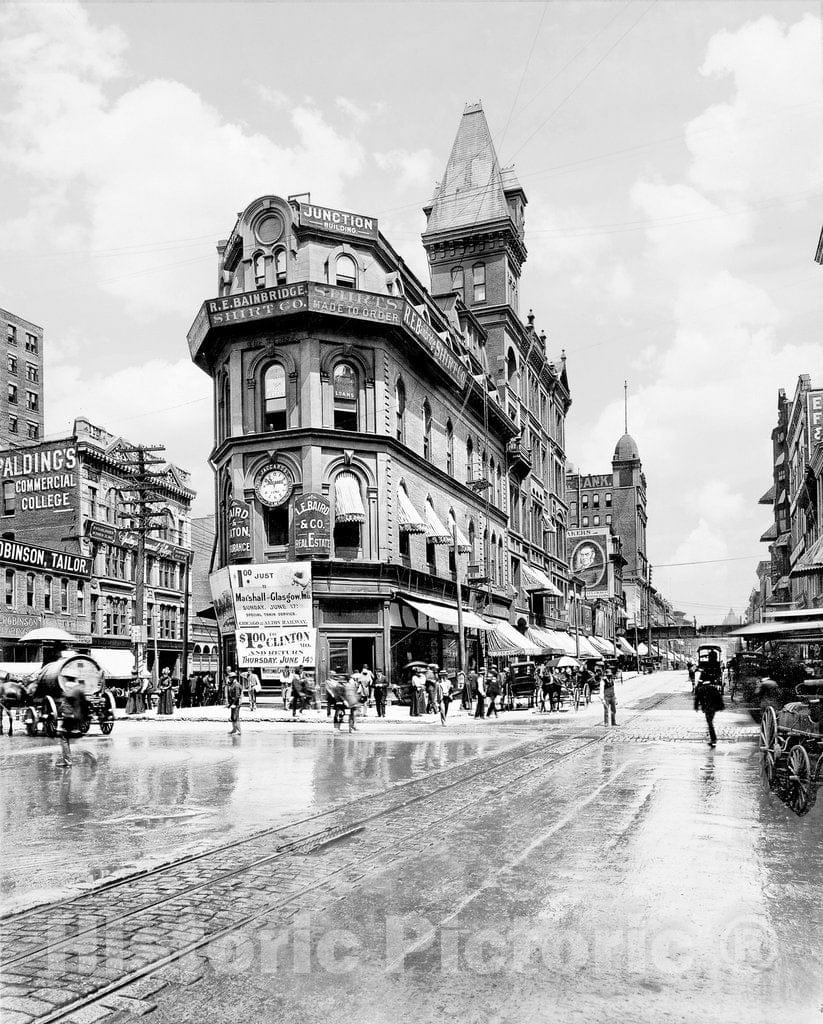 Kansas City Historic Black & White Photo, The Junction Building at Main, Delaware & 9th Streets, c1900 -