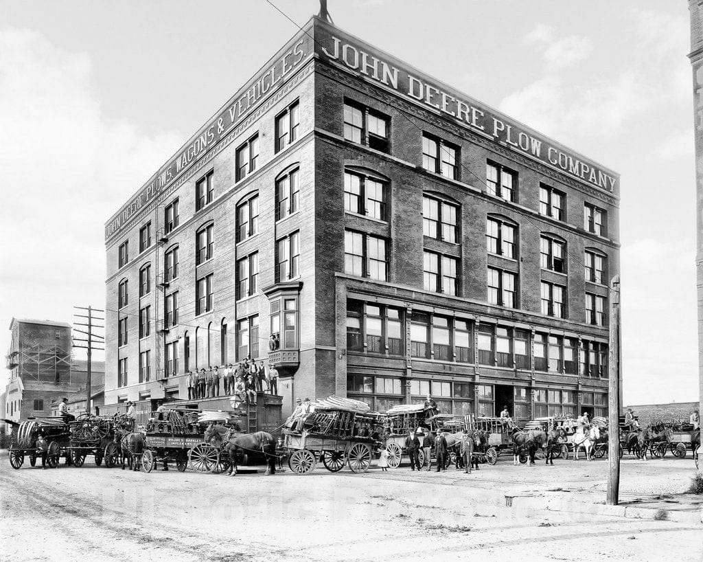 Kansas City Historic Black & White Photo, The John Deere Plow Company, 13th & Hickory Streets, c1900 -