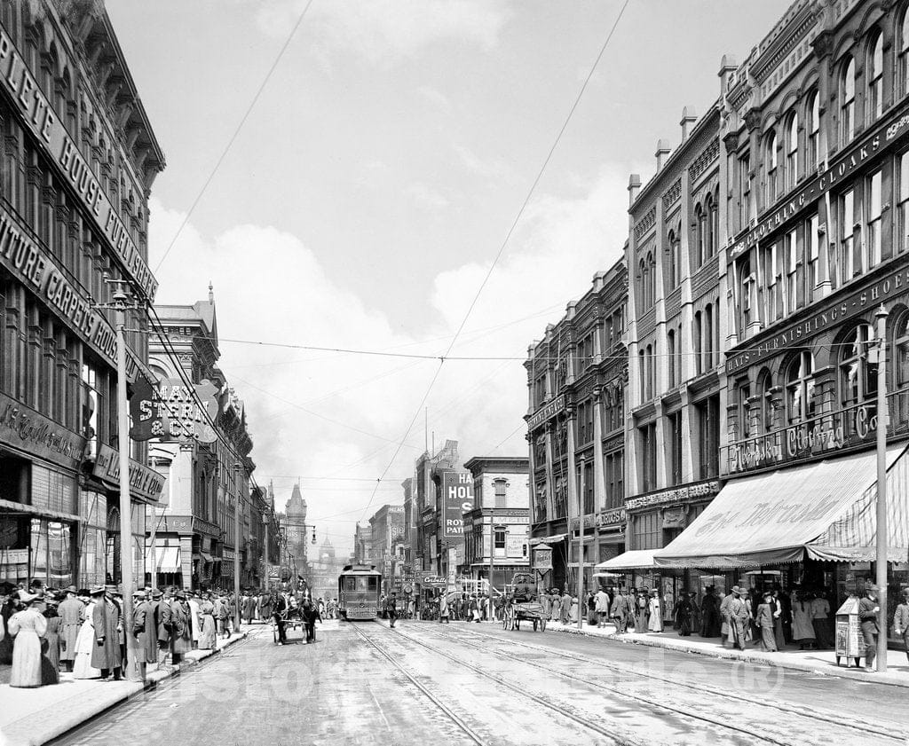 Kansas City Historic Black & White Photo, Traffic on Main Near 12th Street, c1904 -