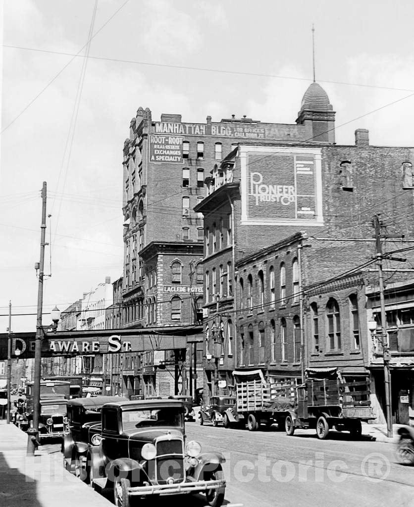 Historic Black & White Photo - Kansas City, Missouri - Main Street from Eighth Avenue, c1930 -